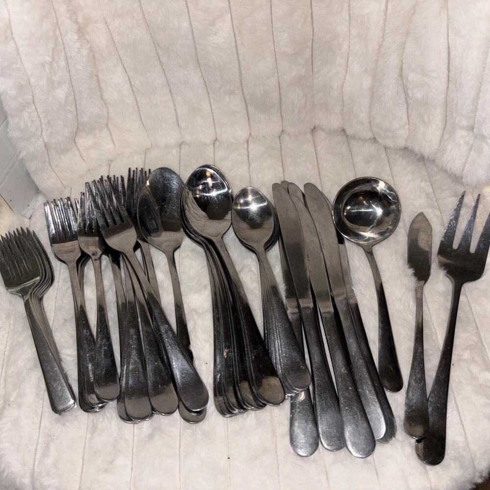 54-Piece Heavyweight Arched Handle Glossy Stainless China Flatware Service Lot - Picture 1 of 16
